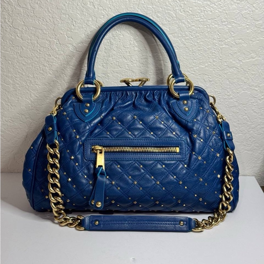 MARC JACOBS Stardust 2Way Calfskin Quilted Studded Stam Bag in Marine Blue RARE